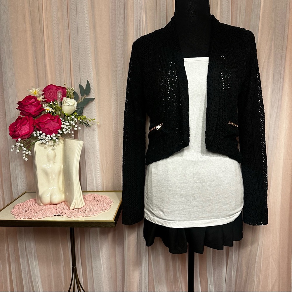 Vintage Xhilaration Black Lace Open Front Blazer